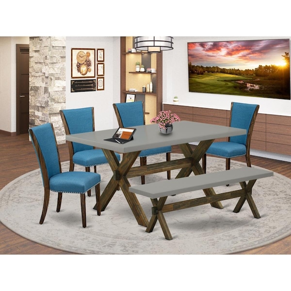 East West Furniture 6 Piece X-Style Mid Century Dining Set - Distressed Jacobean X797VE721-6 - main